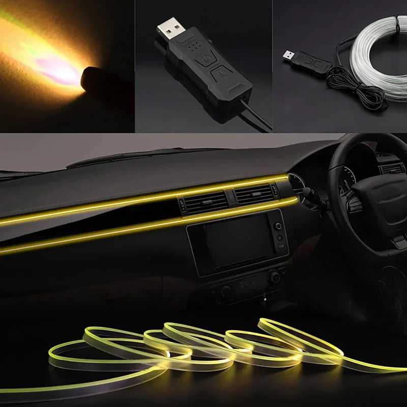 Car RGB Ambient LED Light Strip 12345M APP Control USB Fiber Optic
