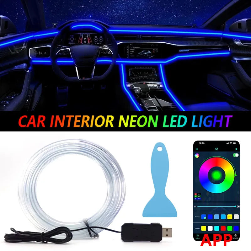Car RGB Ambient LED Light Strip 12345M APP Control USB Fiber Optic