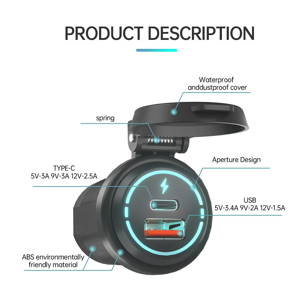 Car USB Charger Socket PD Type C QC 3.0