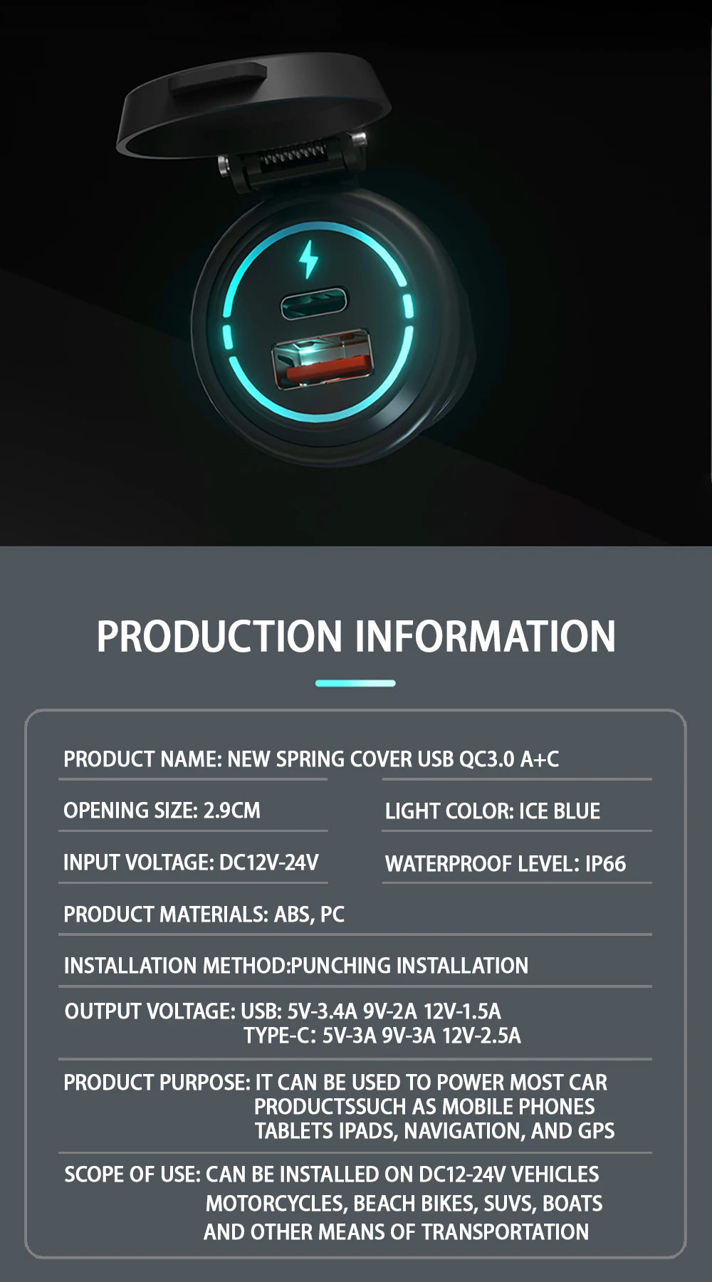 Car USB Charger Socket PD Type C QC 3.0