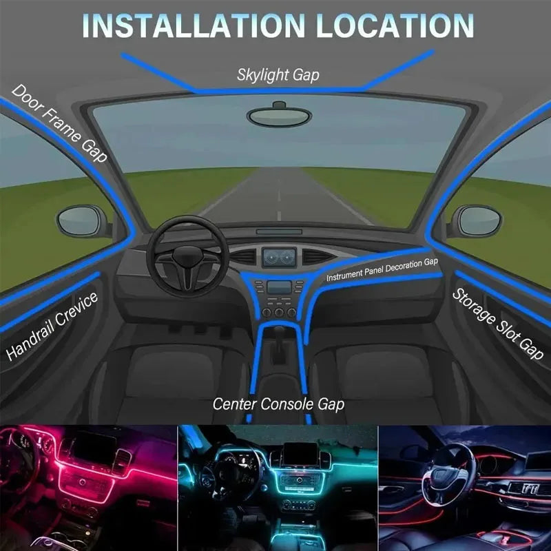 Car RGB Ambient LED Light Strip 12345M APP Control USB Fiber Optic